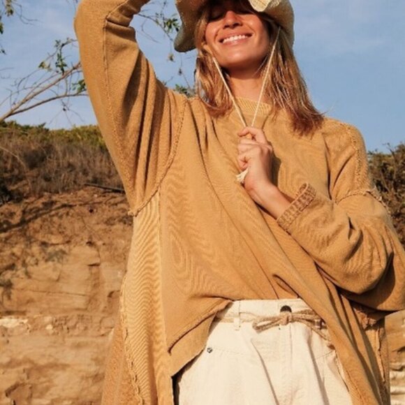Free People Iggy Pullover Untold Gold Medium Oversized Boho Festival